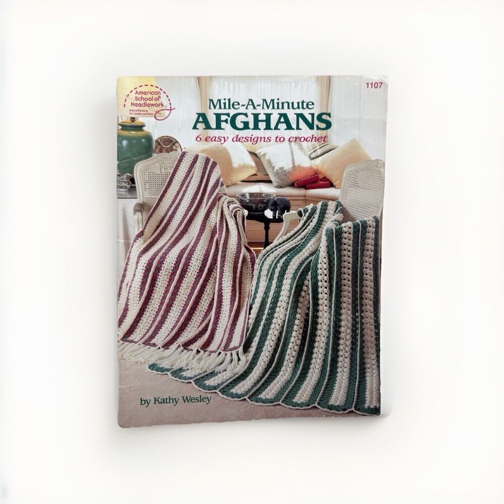 Mile a Minute Afghans Crochet Patterns Leaflet 1107 6 Easy Designs Kathy Wesley